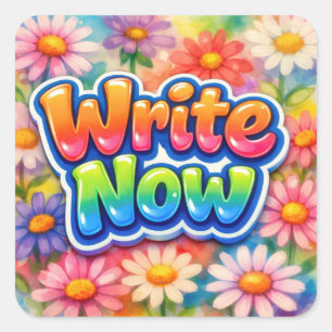 Schreib jetzt Text mit Neon Daisy Garden Quadratischer Aufkleber