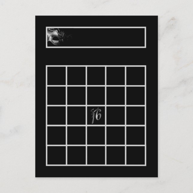 Schreibbare Bingokarte Sweet 16 Silver Black Postkarte (Vorderseite)