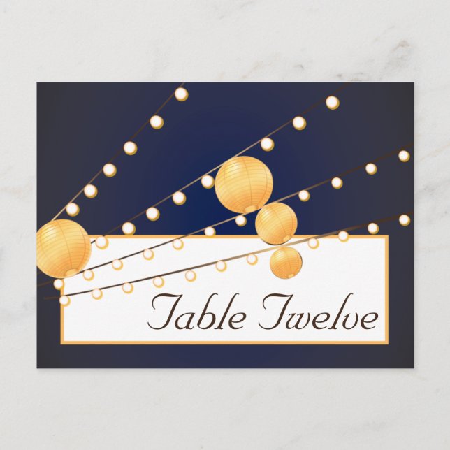 Schreibbare Platzkarte Paper Lanterns auf blauen C Postkarte (Vorderseite)
