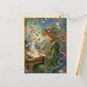 Schreiben der Welt Art Nouveau Postkarte