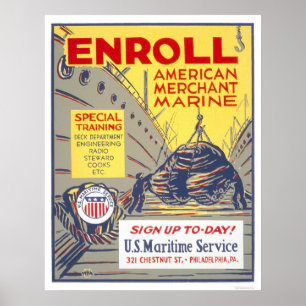 Schreiben Sie amerikanische Handelsmarine - WPA Poster