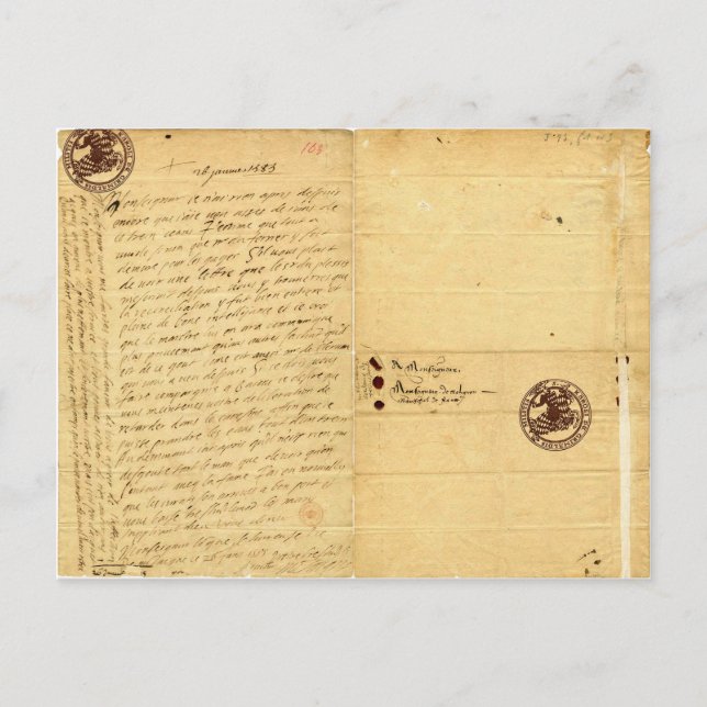 Schreiben von Michel de Montaigne 1585 Postkarte (Vorderseite)