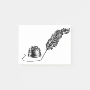 Schreiben von Quill Feather Pen und Inkwell Post-it Klebezettel
