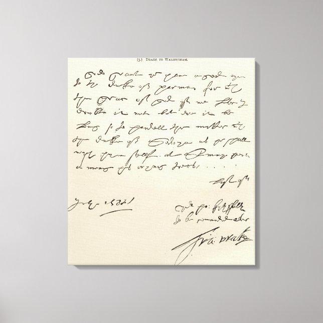 Schreiben von Sir Francis Drake Leinwanddruck (Vorderseite)