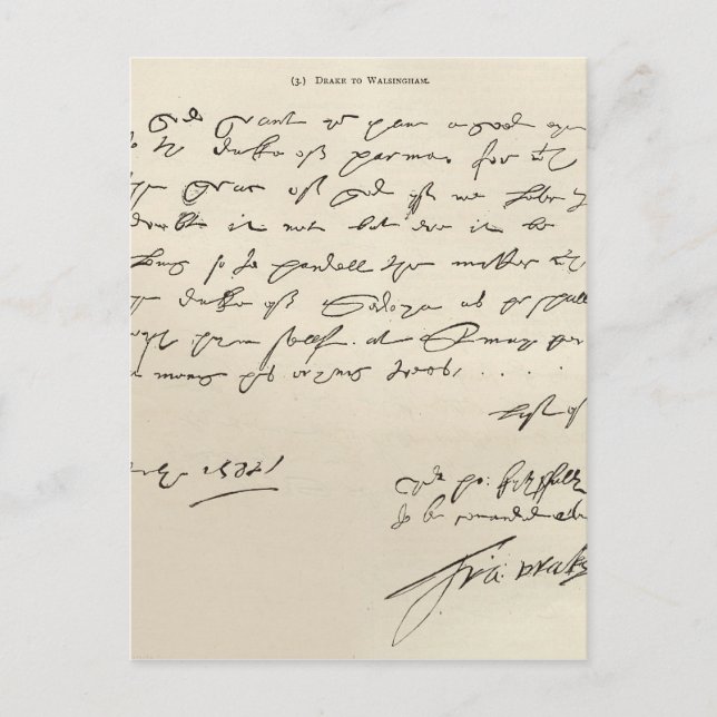 Schreiben von Sir Francis Drake Postkarte (Vorderseite)