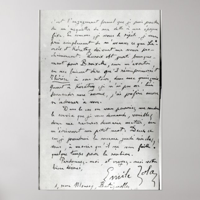 Schreiben von Zola an Edouard Manet 1868 Poster (Vorne)