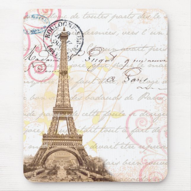 Schreibens-Rosa-Mausunterlage Paris Vintage Mousepad (Vorne)