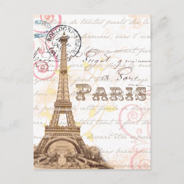 Schreibens-Rosa-Postkarte Paris Vintage Postkarte (Vorderseite)