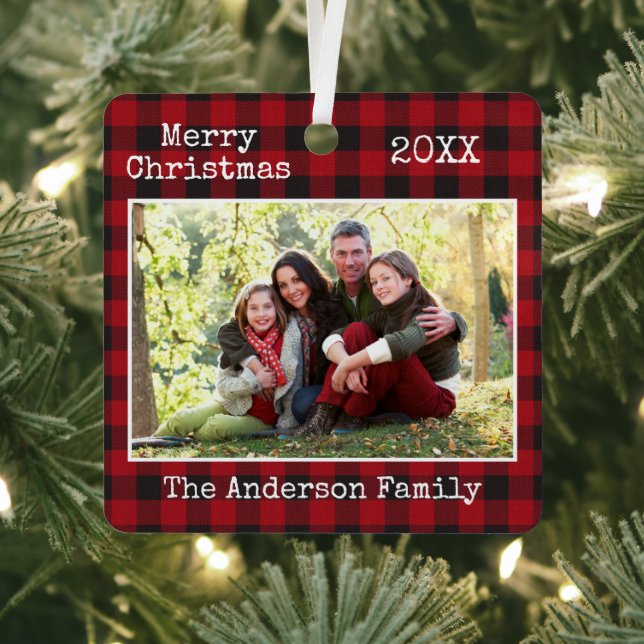 Schreibmaschine Text Frohe Weihnachtsfamilie Foto  Ornament Aus Metall (InSitu)