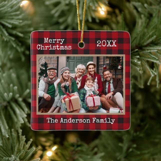 Schreibmaschine Text Merry Christmas Foto Kraft Ka Keramikornament (Baum)