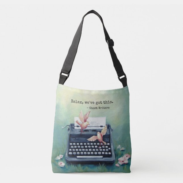Schreibmaschine u. Vogel "got diese" Crossbody Tragetaschen Mit Langen Trägern (Vorderseite)