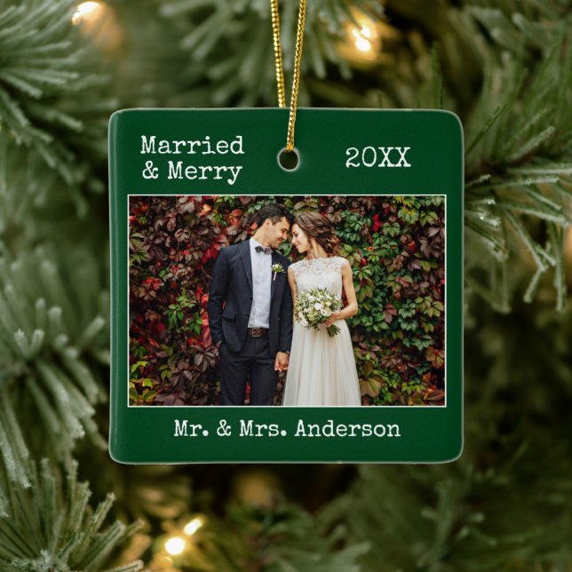Schreibmaschine Verheiratet Merry Wedding Foto Gre Keramikornament (Baum)