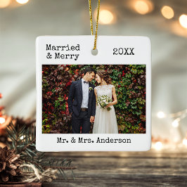 Schreibmaschinentext Verheiratet und Merry Wedding Keramikornament