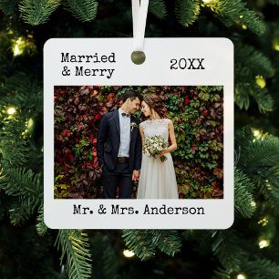 Schreibmaschinentext Verheiratet und Merry Wedding Ornament Aus Metall