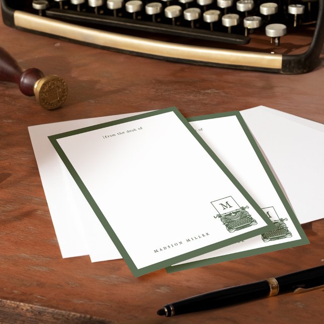 Schreibtisch für die Personalisierte Vintage Schre Mitteilungskarte (Desk of Personalized Vintage Typewriter Monogram Note Card)