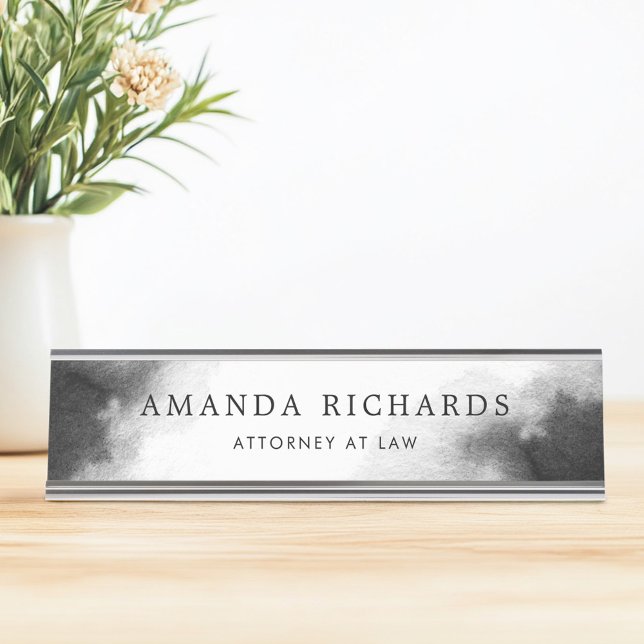 Schreibtisch mit dunkelgrauem Schreibtisch und Sch Schreibtischnamensplakette (Black and dark gray watercolor desk name plate
)