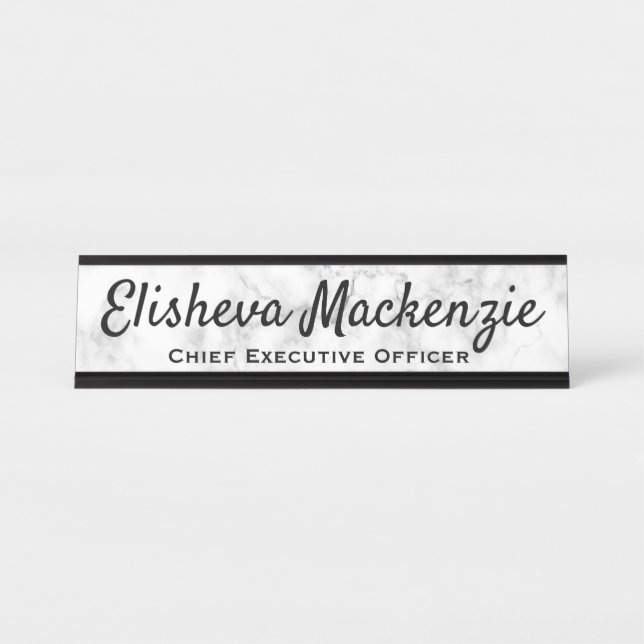 Schreibtisch mit Schreibtisch, weiß-graue Marmorpl Schreibtischnamensplakette (Vorderseite )