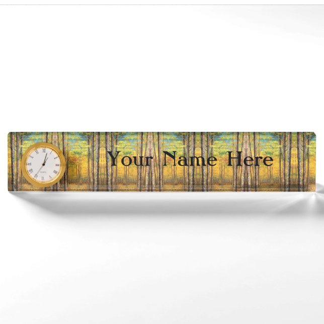Schreibtisch Namenschild mit optionaler Uhr - Wald Namensplakette (Vorderseite)