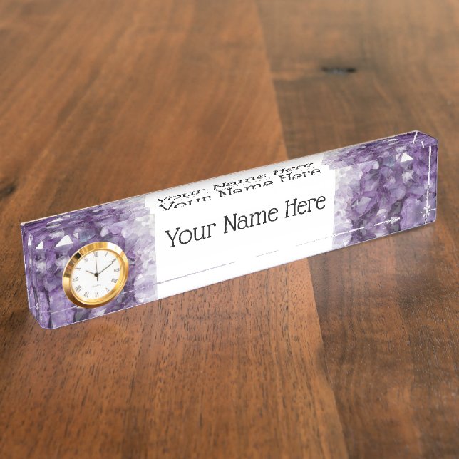 Schreibtisch-Namensplatte mit der Option Amethyst- Namensplakette (Seite)
