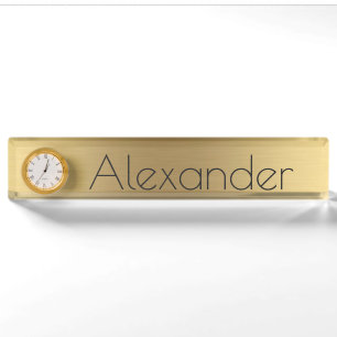 Schreibtisch-Namensschild mit Uhr/Gold Namensplakette