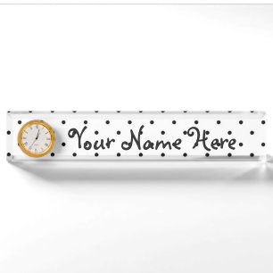 Schreibtisch Namplate mit Uhr/Weiß mit schwarzen P Namensplakette