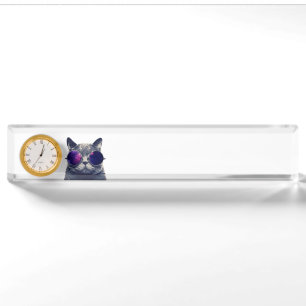 Schreibtisch-Nummernschild mit Uhr Namensplakette