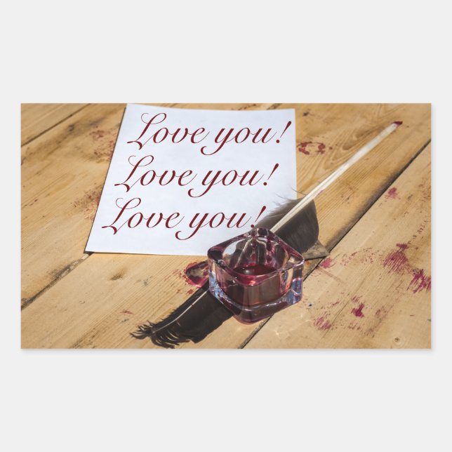 Schreibtisch, Quill und Papier individuell anpassb Rechteckiger Aufkleber (Vorderseite)