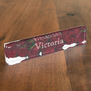 Schreibtisch-Schild - HAMbyWhiteGlove - Rote Rosen Namensplakette