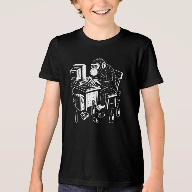 Schreibtischgebundener Affe-Coder  Tri-Blend Shirt (Vorderseite)