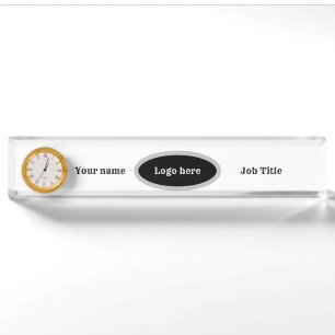 Schreibtischname Plate mit Uhr. Bearbeiten von Tex Namensplakette