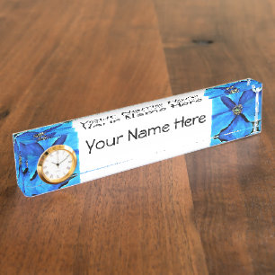 Schreibtischnamensplatte mit/Uhr Option Blue Poppe Namensplakette