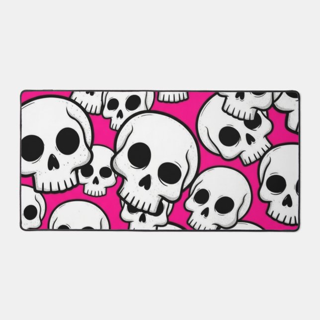 Schreibtischunterlage mit Totenkopfmuster in Rosa (Vorderseite)
