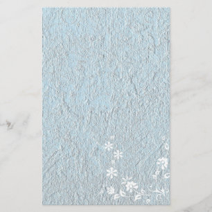 Schreibwaren Altpapier Blau Weiß Blumen Briefpapier