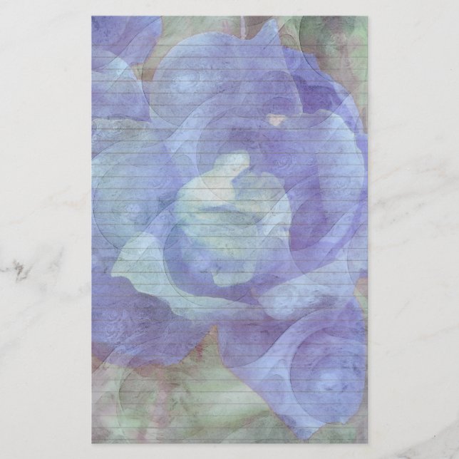 Schreibwaren mit blauer Rose - fakultative Linien Briefpapier (Vorderseite)