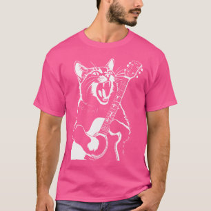 Schreie Cat Musician spielt akustische Gitarre T-Shirt