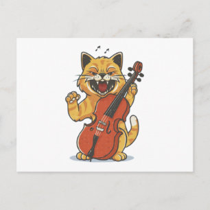Schreie Cat Musiker spielen Cello Postkarte