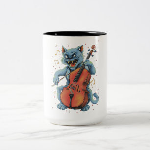 Schreie Cat Musiker spielen Cello Zweifarbige Tasse