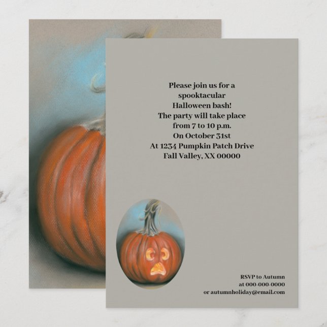 Schreie Kürbislaterne Pumpkin Halloween-Party Einladung (Vorne/Hinten)