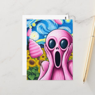 Schreie rosa Alien Sonnenblumenfeld-Baumwolle Postkarte