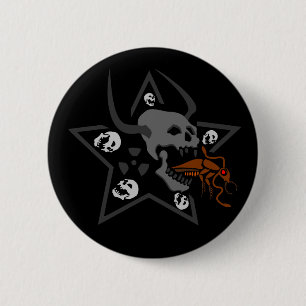Schreie SchädelPentagramm mit brauner Kakerlake Button