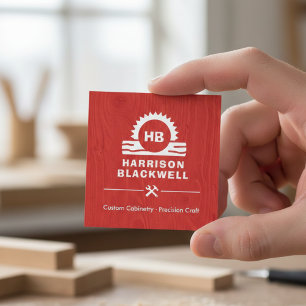 Schreinermeister Rot Holz Professionelles Monogram Quadratische Visitenkarte