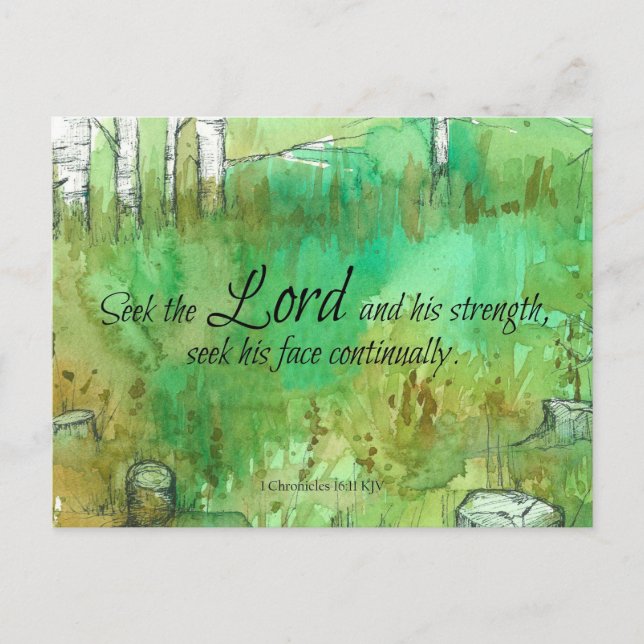 Schrift 1 Chroniken 16:11 Bibelversenwald Postkarte (Vorderseite)