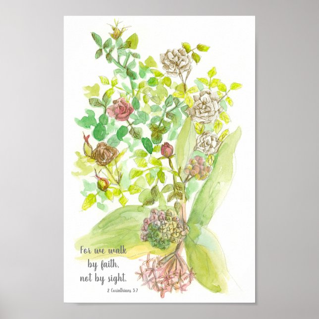Schrift 2 Korinther 5:7 Bibelverse Rose Poster (Vorne)