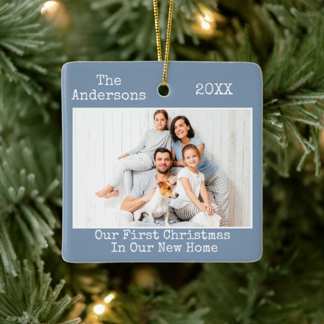 Schrift Blue First Christmas New Zuhause Keramikornament (Baum)