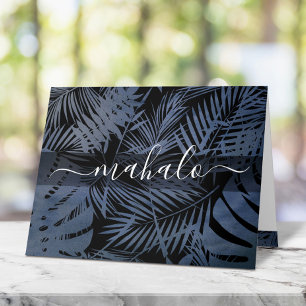 Schrift der Mahalo-Marine mit tropischen Palmenblä Dankeskarte