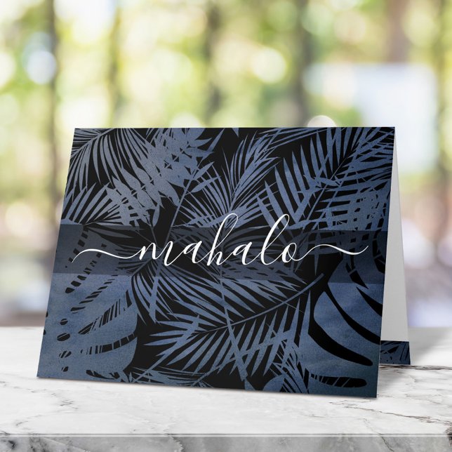 Schrift der Mahalo-Marine mit tropischen Palmenblä Dankeskarte (Von Creator hochgeladen)