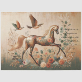 Schrift & Elegante Blumen Pferde, Decoupage Seidenpapier
