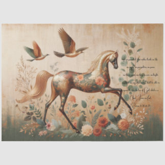 Schrift & Elegante Blumen Pferde, Decoupage Seidenpapier