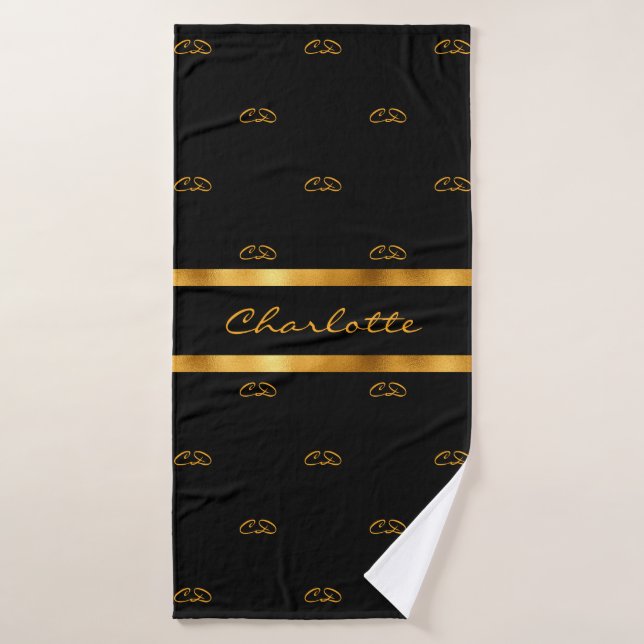 Schrift für schwarze goldene Monogramm-Initialen Badehandtuch (Badehandtuch)