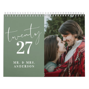 Schrift Kalligrafie Neu Vermählte Foto Salbeigrün Kalender